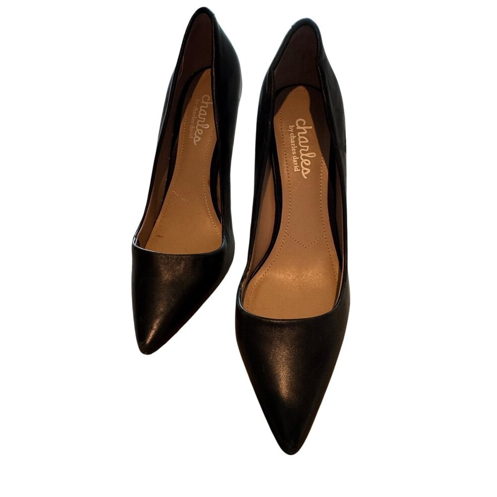 Charles By Charles David Black Leather Pointed Toe Pumps 6M Womens Heels